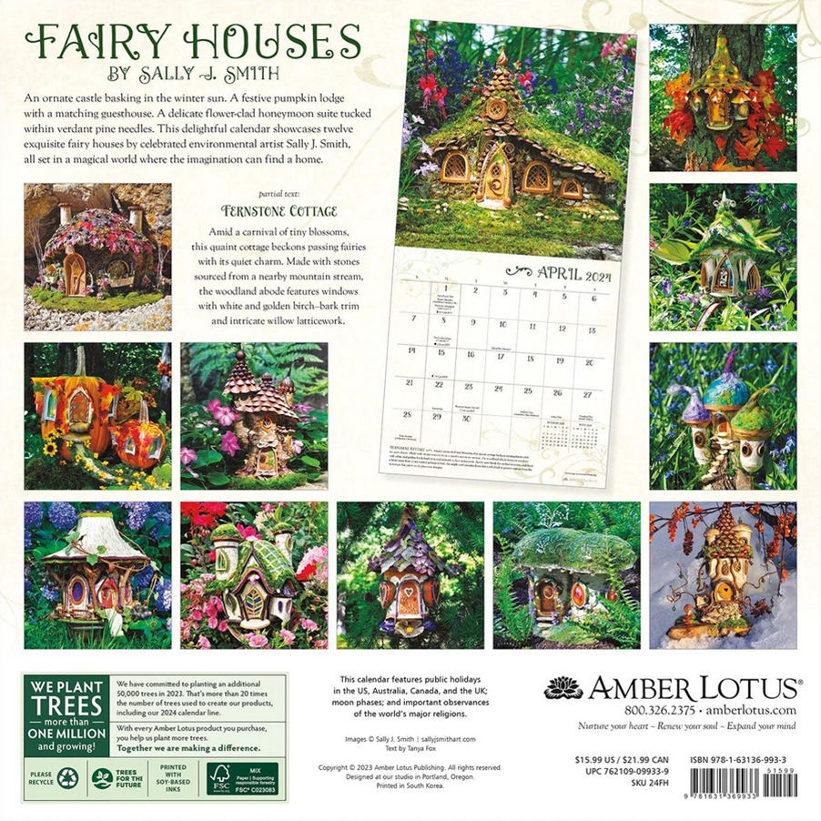 2024 Fairy Houses wall calendar back by Sally J Smith